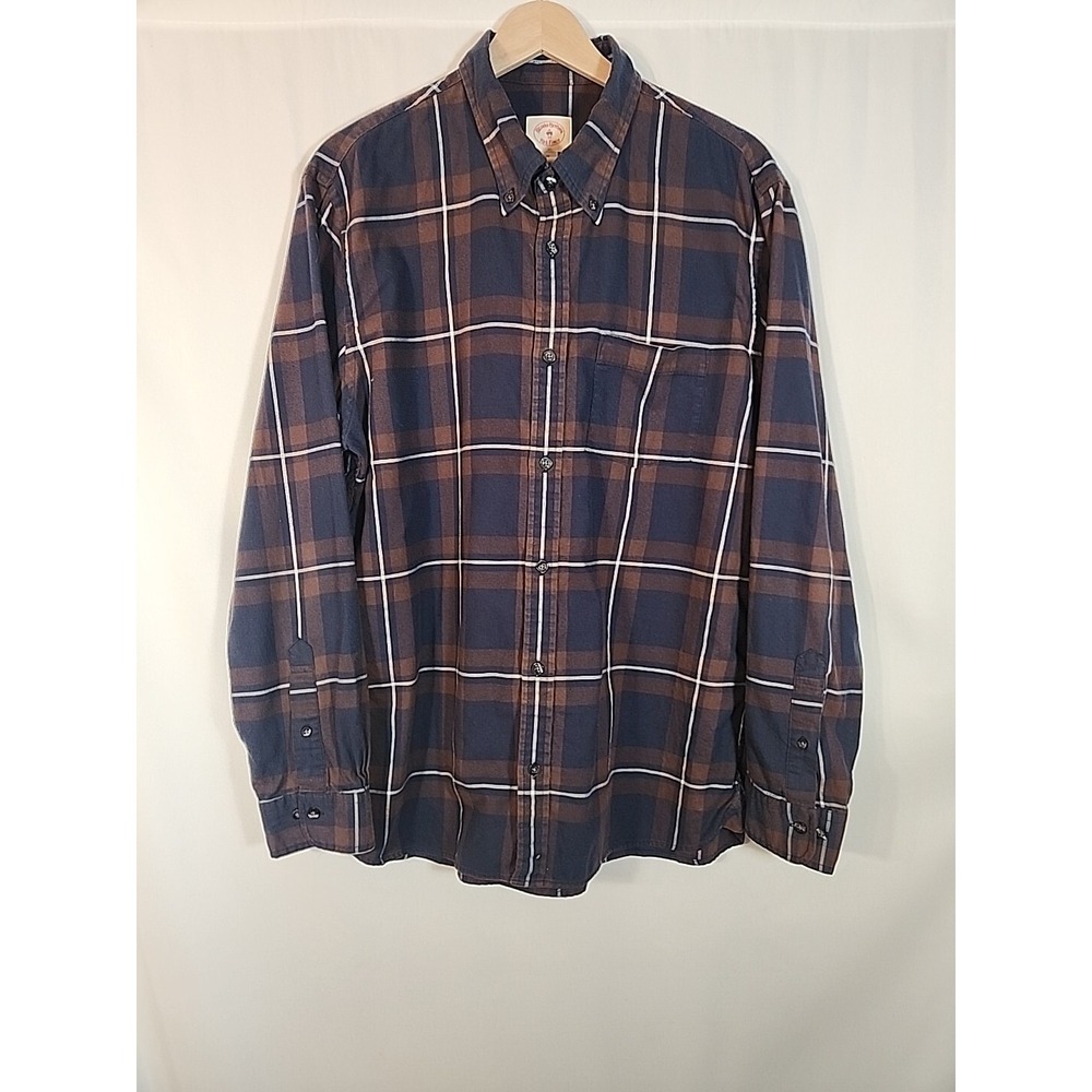 Brooks Brothers Red Fleece Flannel Shirt Blue Brown 100% Cotton Men Size XL